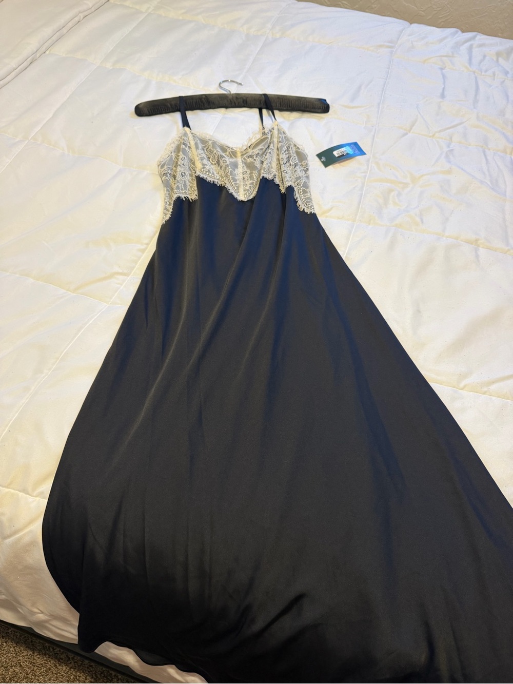 wild fable Black Slip Dress with Cream Lace Trim